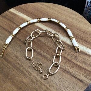 Vintage Napier White and gold tone bracelet, and linked goldtone bracelet